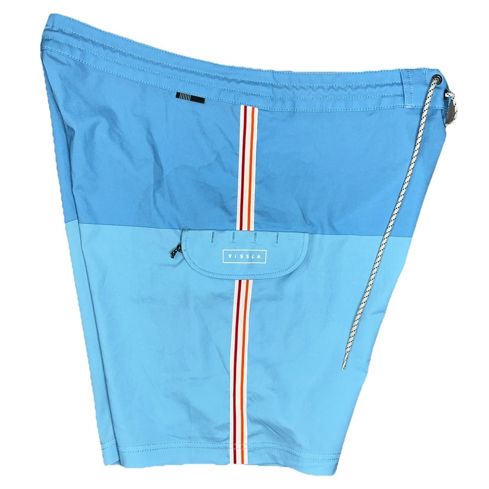 Vissla Mens 34 The Trip Heritage Boardshorts Blue Pocket Swim Trunks Surf Shorts